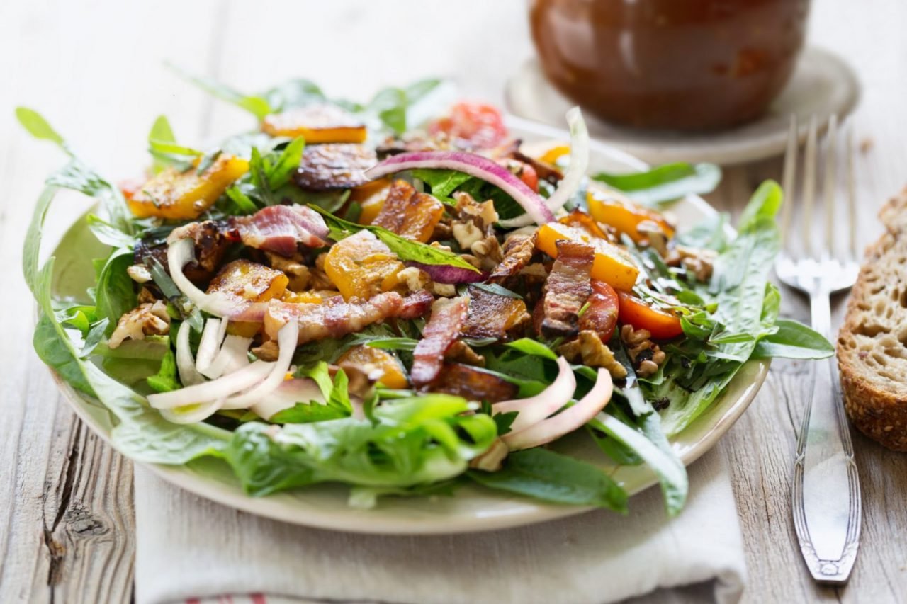 Canadian Roasted Sweet Potato, Bacon and Arugula Salad